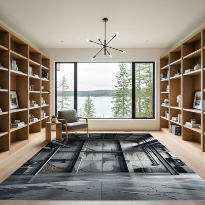 Industrial Gray Concrete Brick Overlay Rug