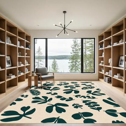 Navy Botanical Cluster Cream Rug