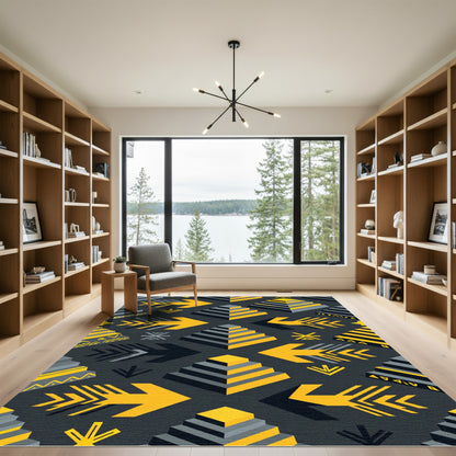 Geometric Yellow Pyramid Arrow Grid Rug