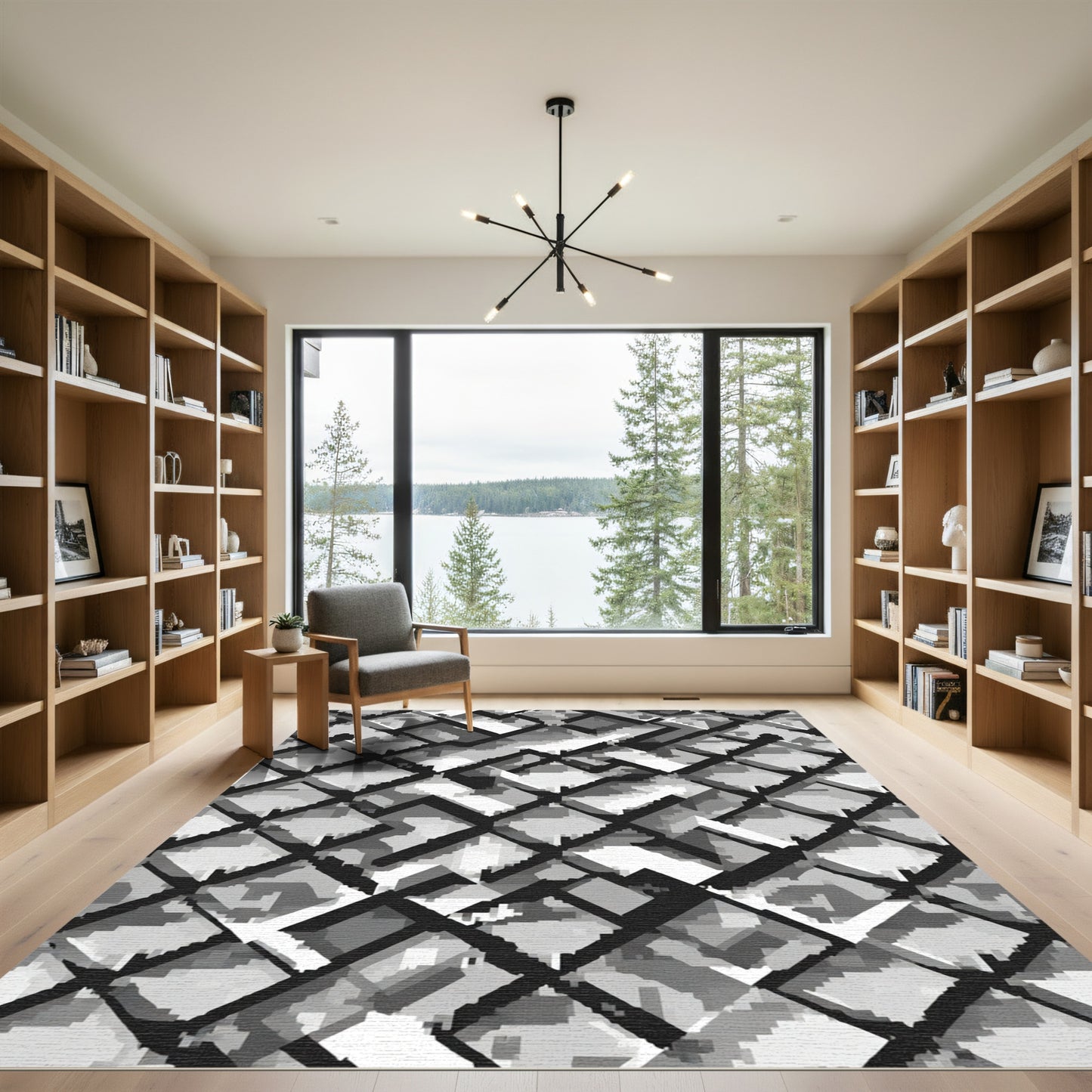 Monochromatic Pixelated Diamond Weave Rug