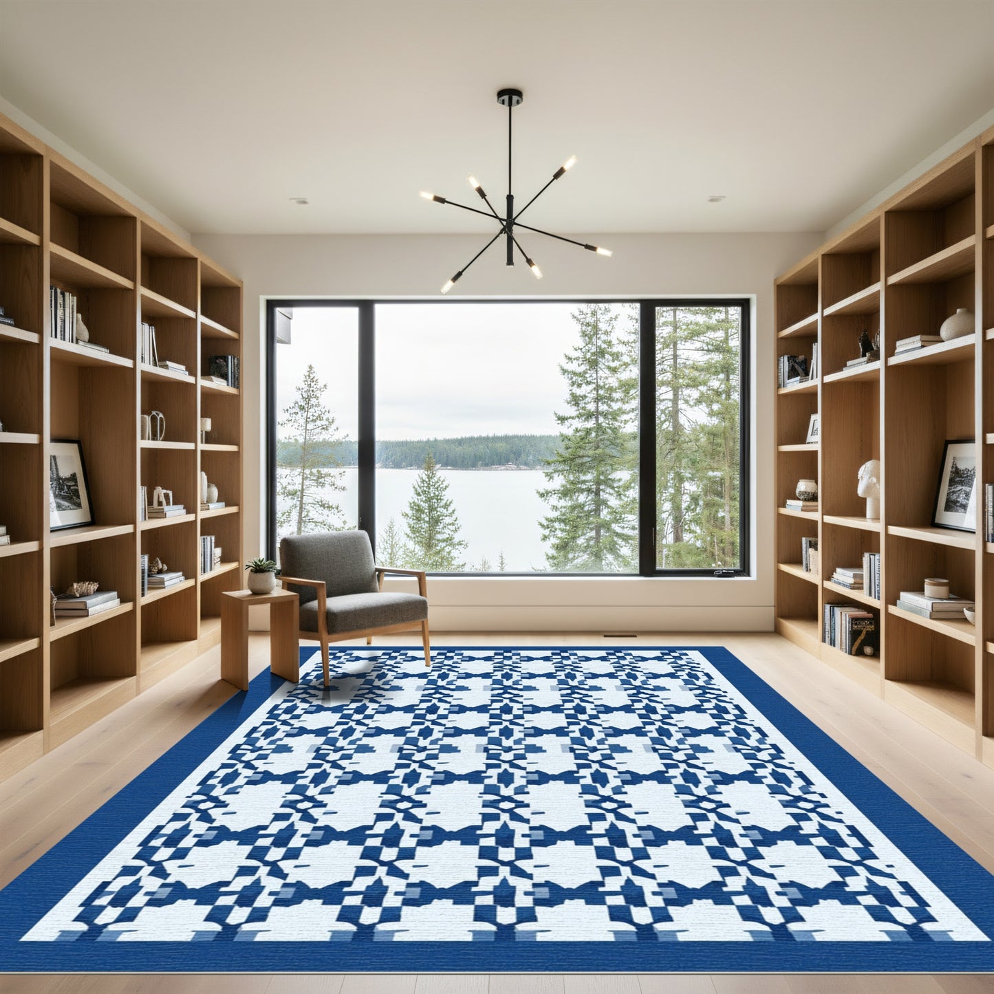 Cobalt Blue Geometric Weave Rug