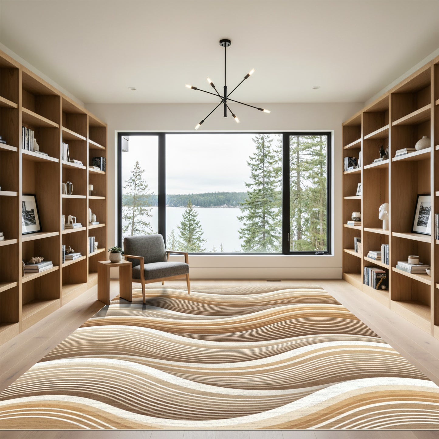 Modern Beige Abstract Wavy Line Rug