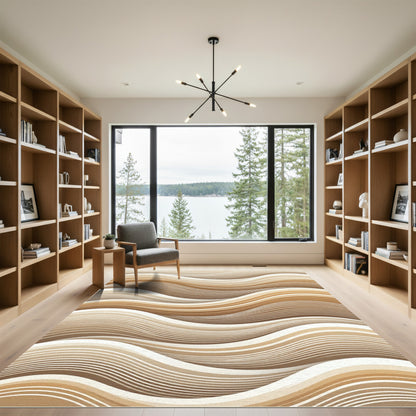 Modern Beige Abstract Wavy Line Rug