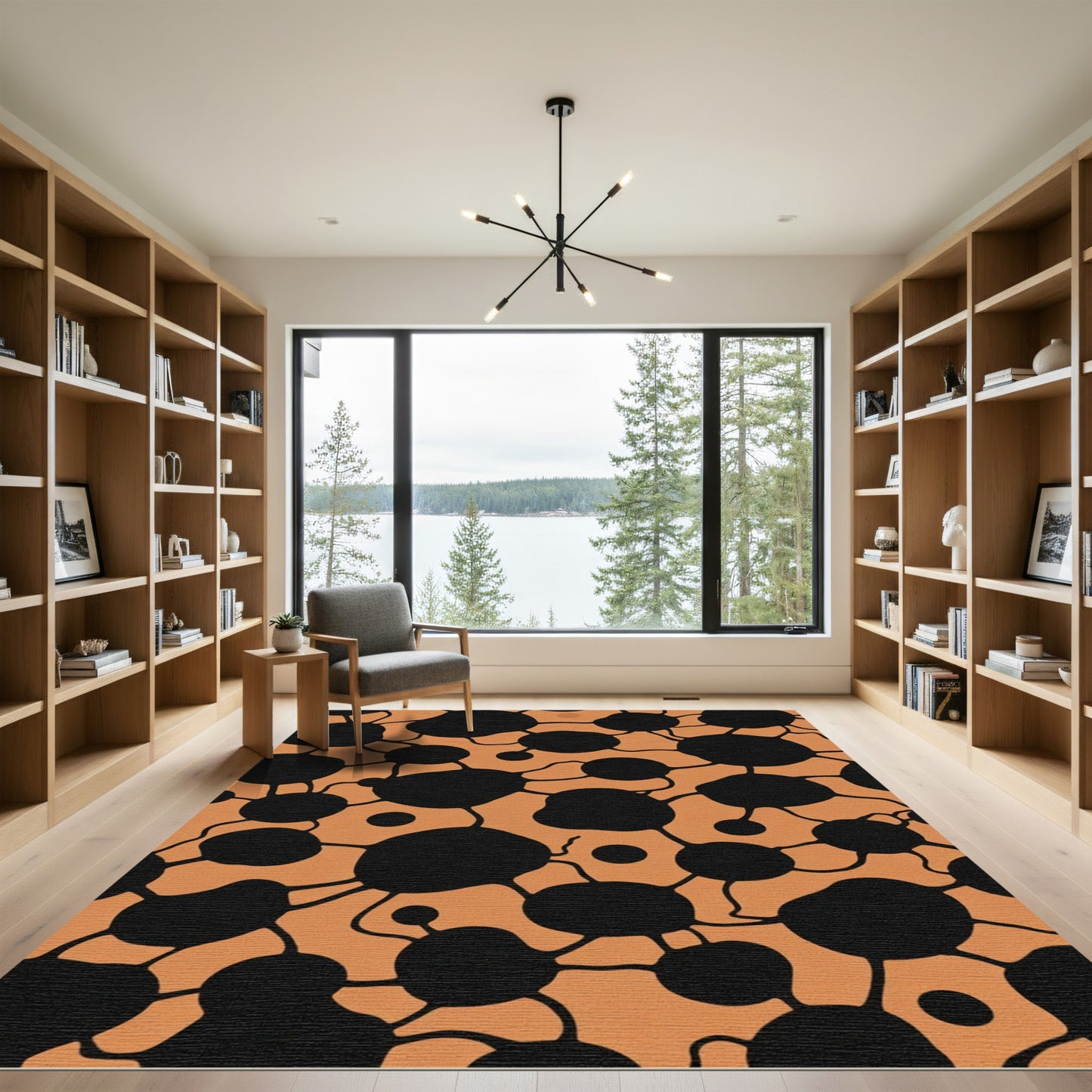 Bold Organic Black Orange Circles Rug