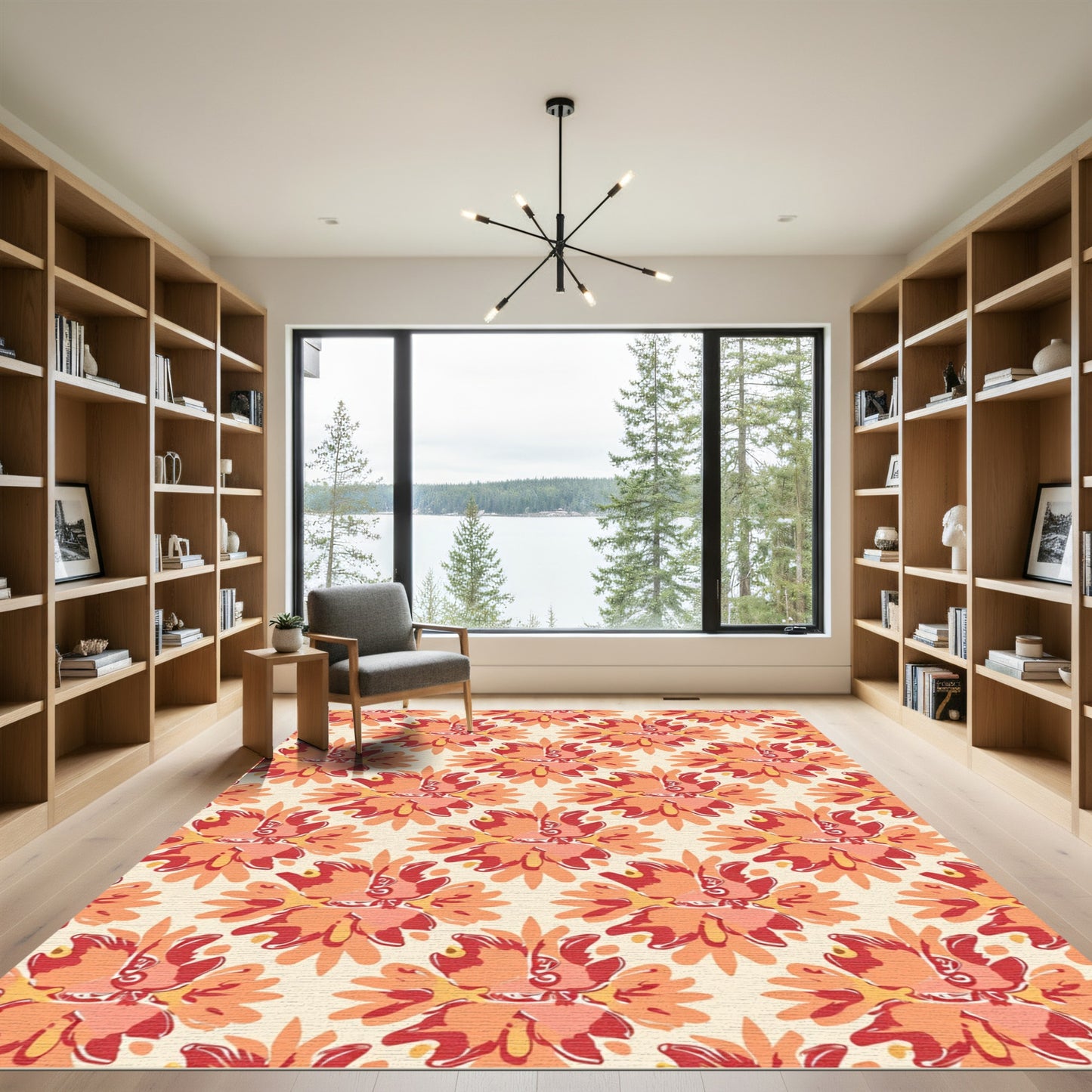 Warm Floral Medallion Coral Orange Rug