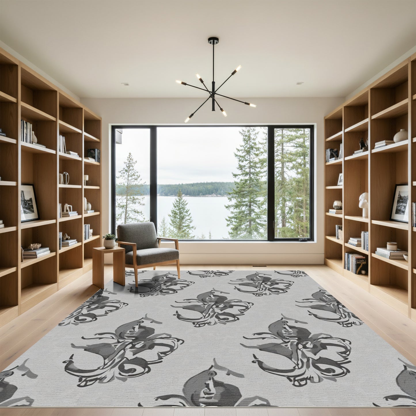 Monochromatic Gray Floral Swirl Rug
