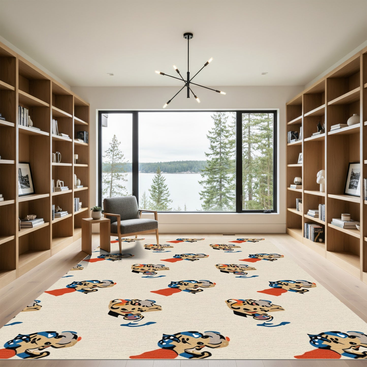 Whimsical Red Blue Leopard Face Rug