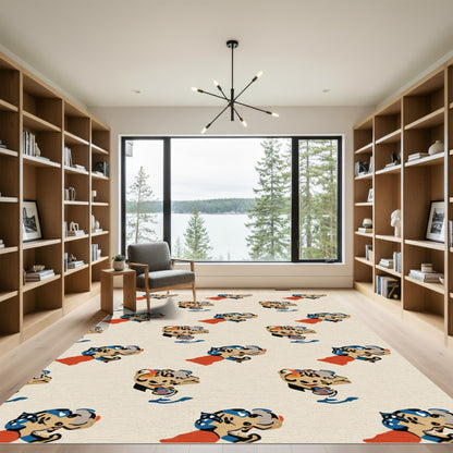 Whimsical Red Blue Leopard Face Rug