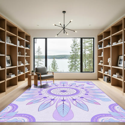 Gentle Lavender Feather Mandala Rug