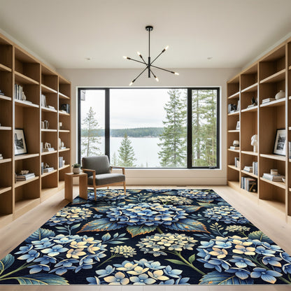 Blue White Hydrangea Botanical Garden Rug
