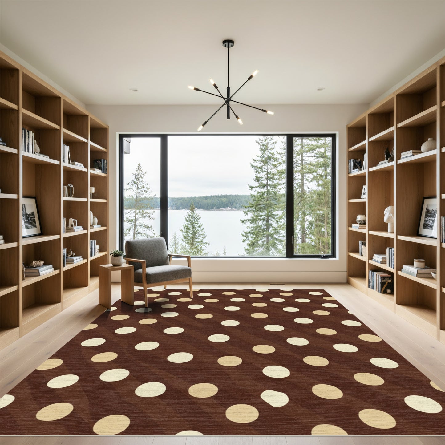 Chic Brown Polka Dots Waves Rug