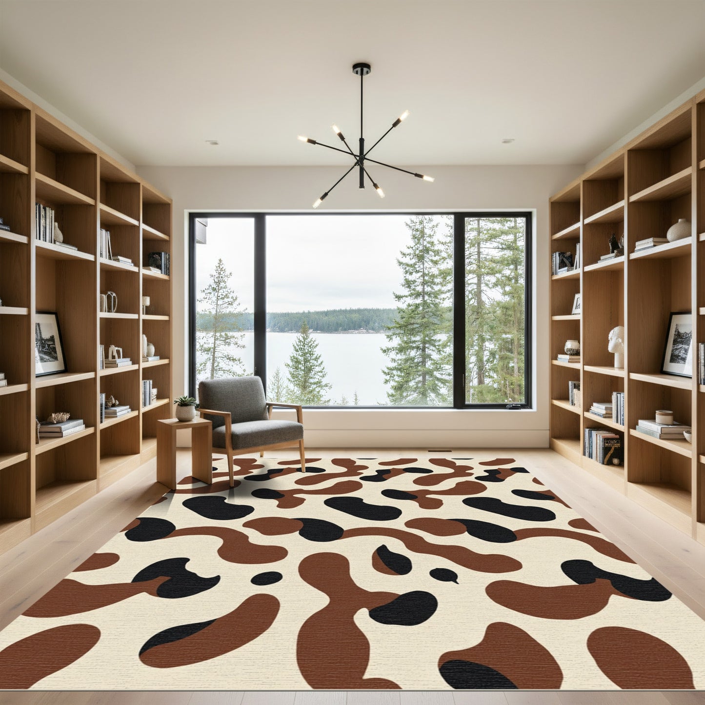Earthy Brown Black Organic Shapes Rug
