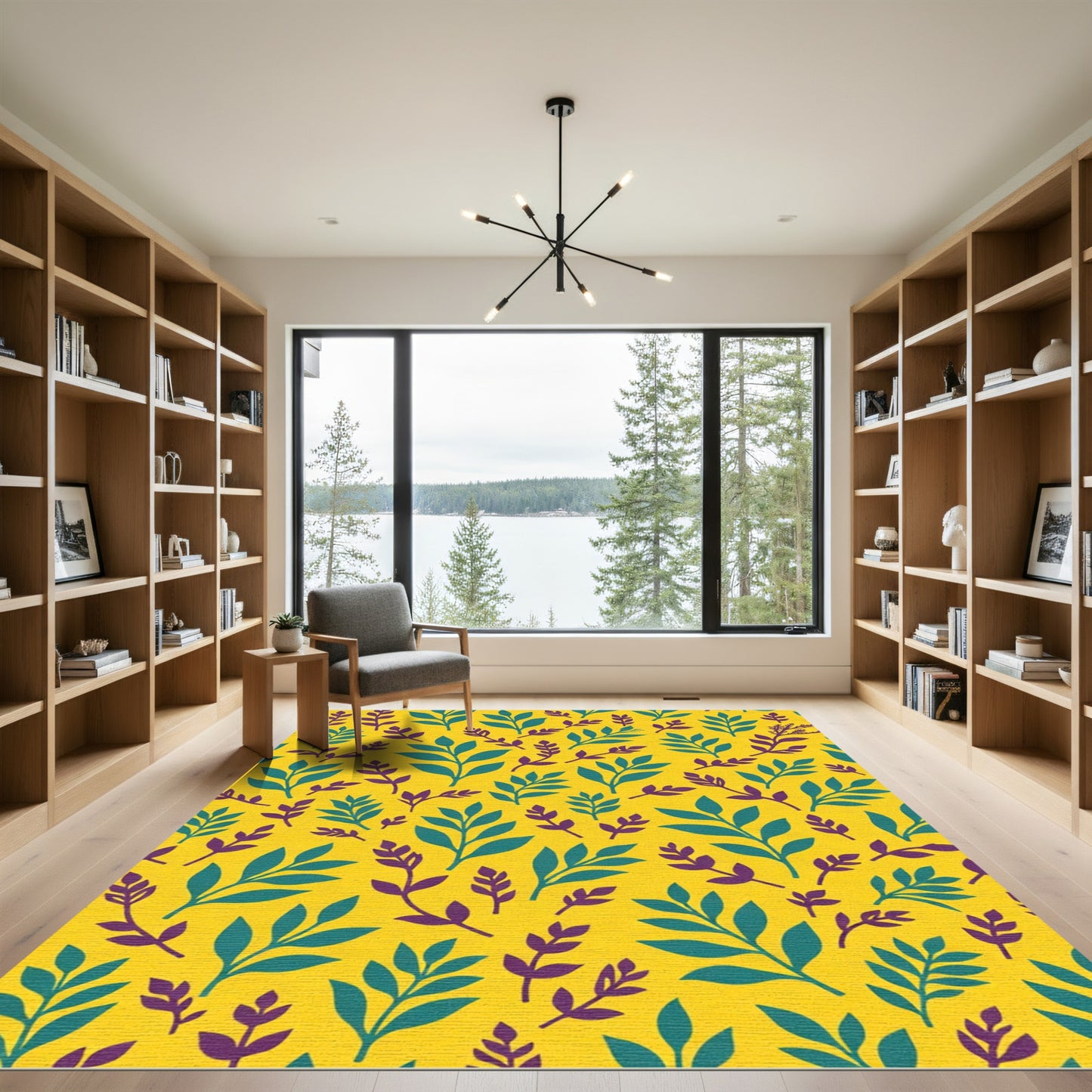 Teal Purple Foliage On Yellow Rug