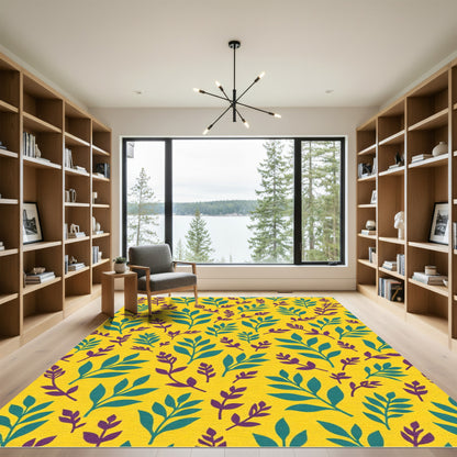 Teal Purple Foliage On Yellow Rug