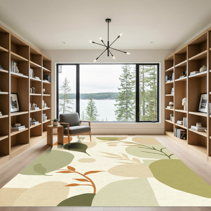 Neutral Organic Abstract Leaf Shape Rug