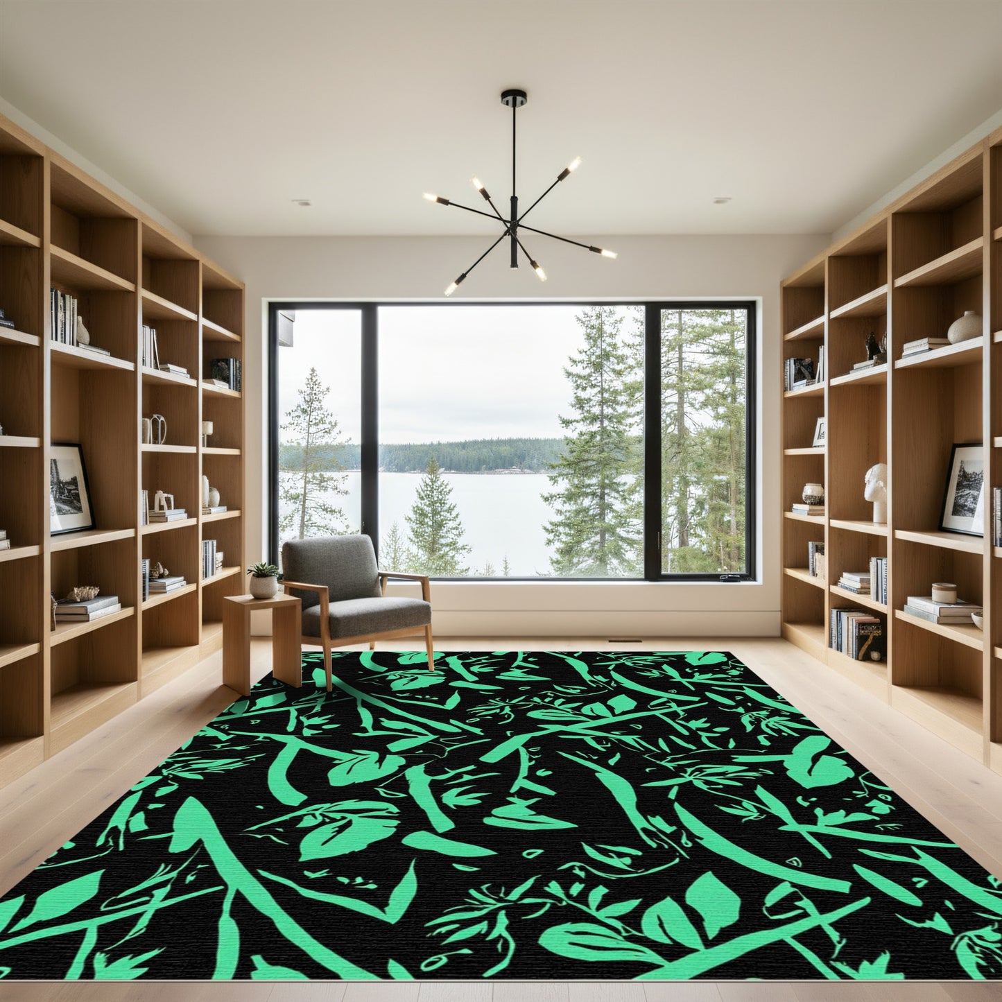 Vibrant Teal Botanical Abstract Rug