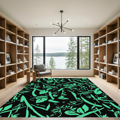 Vibrant Teal Botanical Abstract Rug