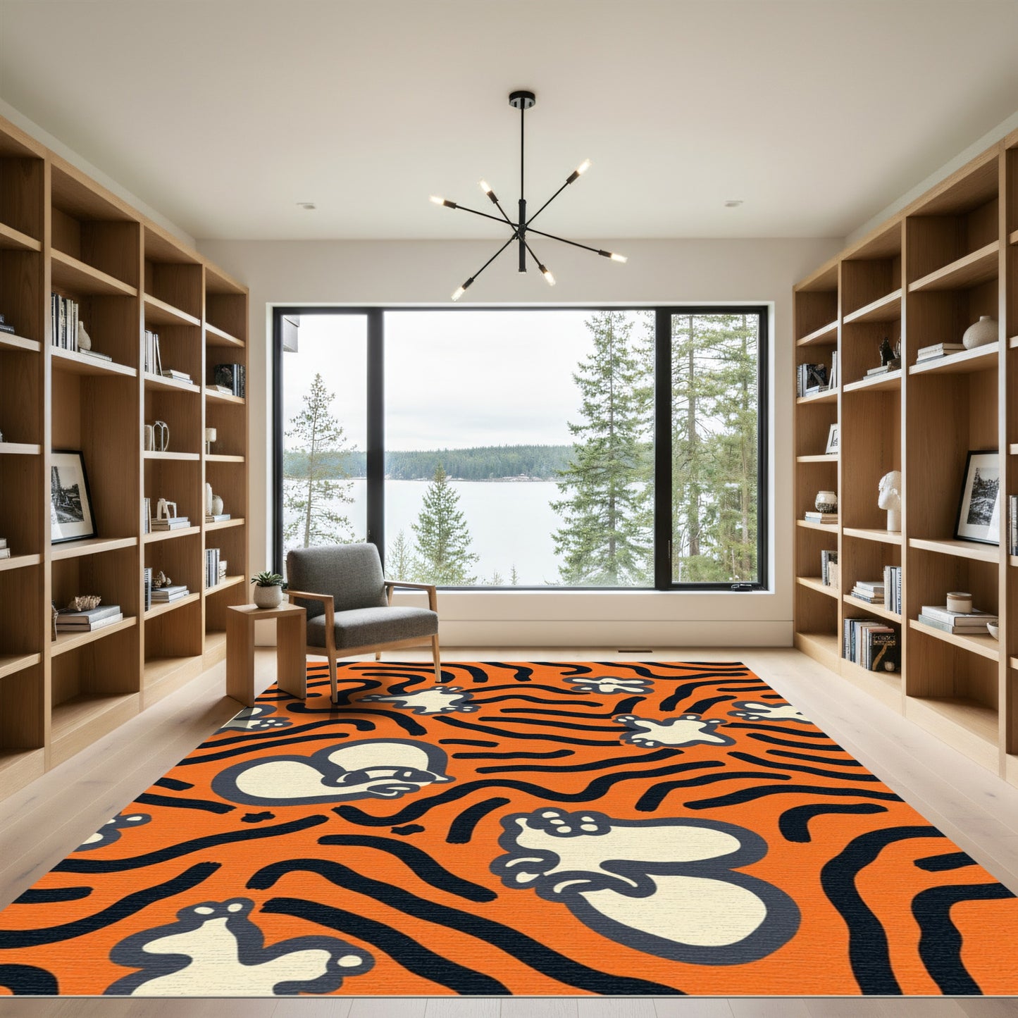 Orange Black Whimsical Character Swirl Rug