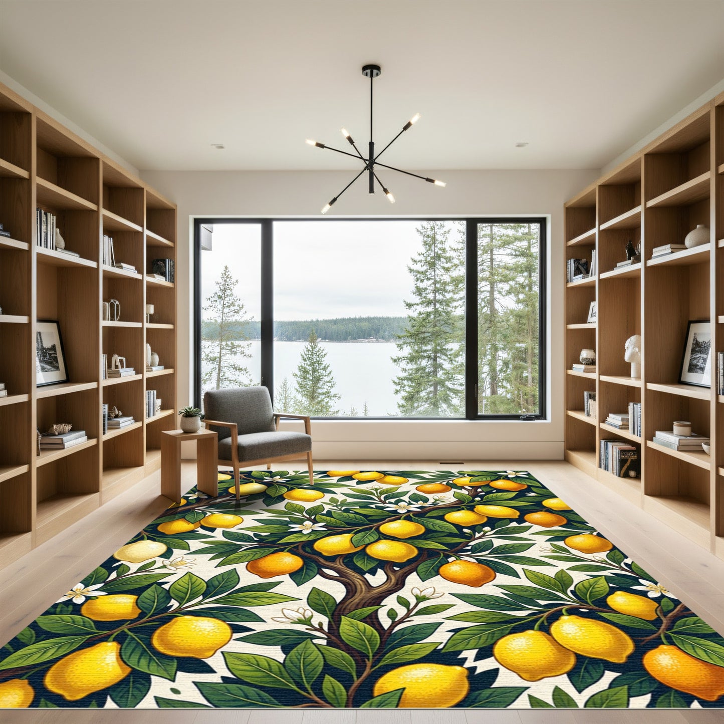 Golden Lemon Branch Botanical Illustration Rug