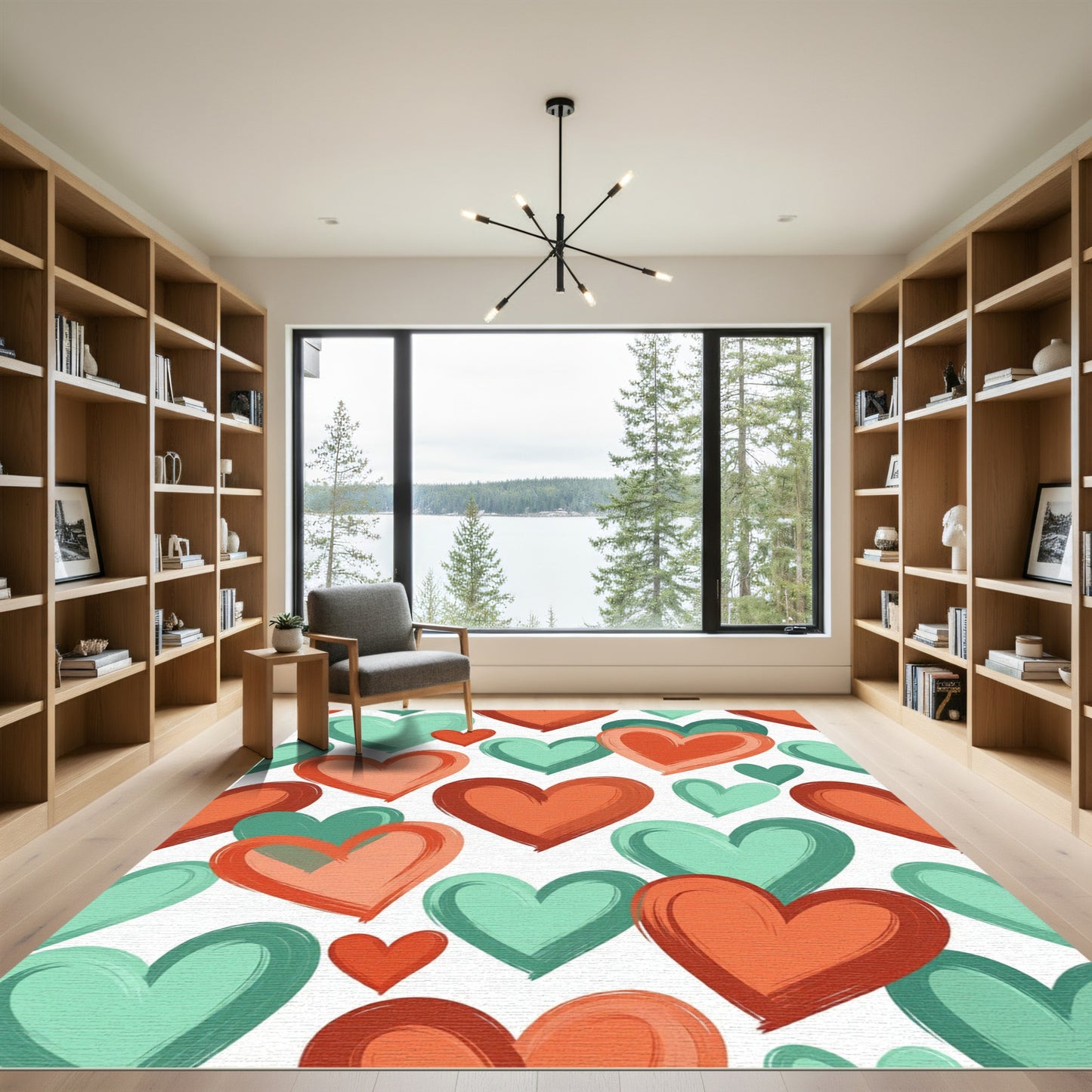 Whimsical Brushed Peach and Teal Hearts Rug