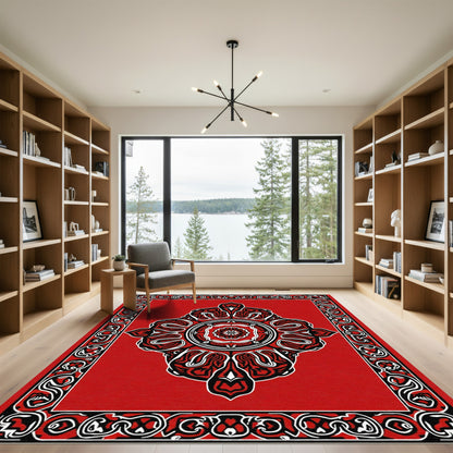 Bold Crimson Interlocking Floral Medallion Rug