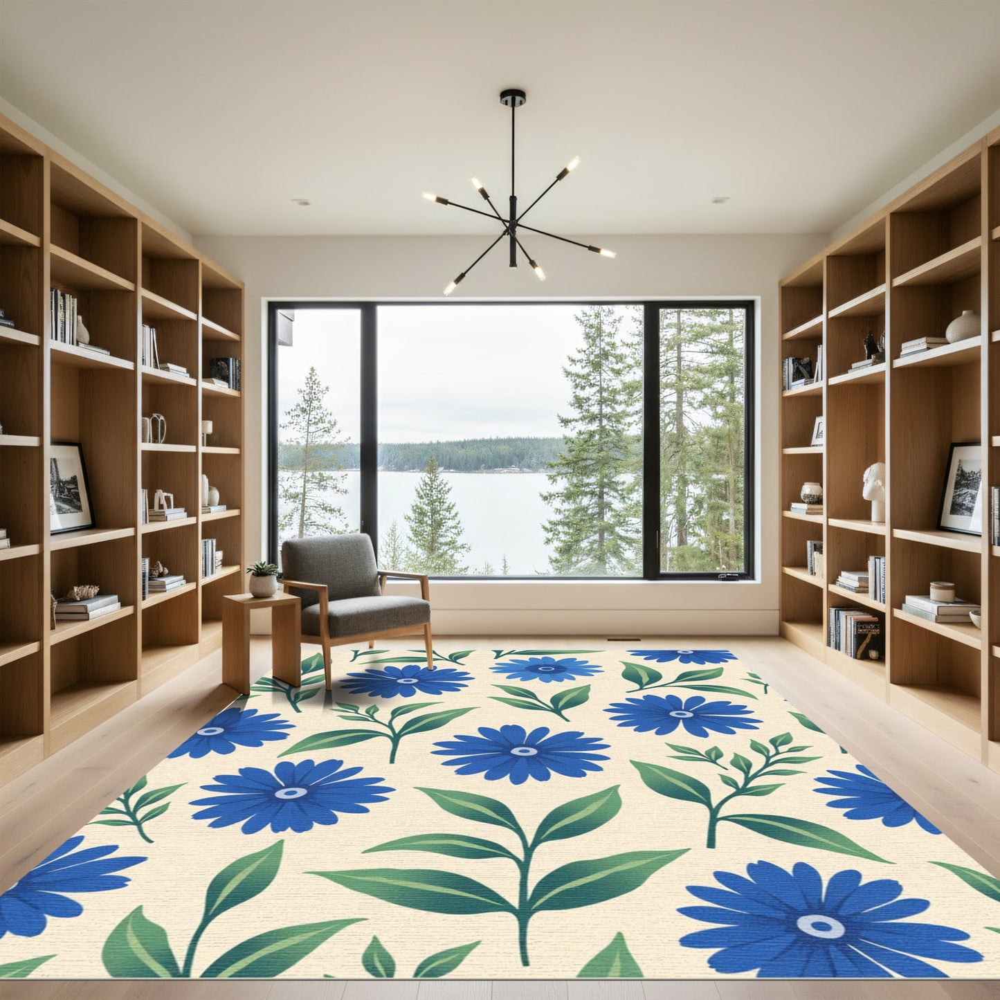 Bold Blue Daisy Floral Garden Rug
