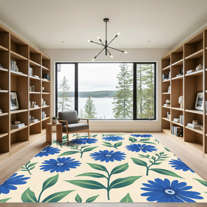 Bold Blue Daisy Floral Garden Rug