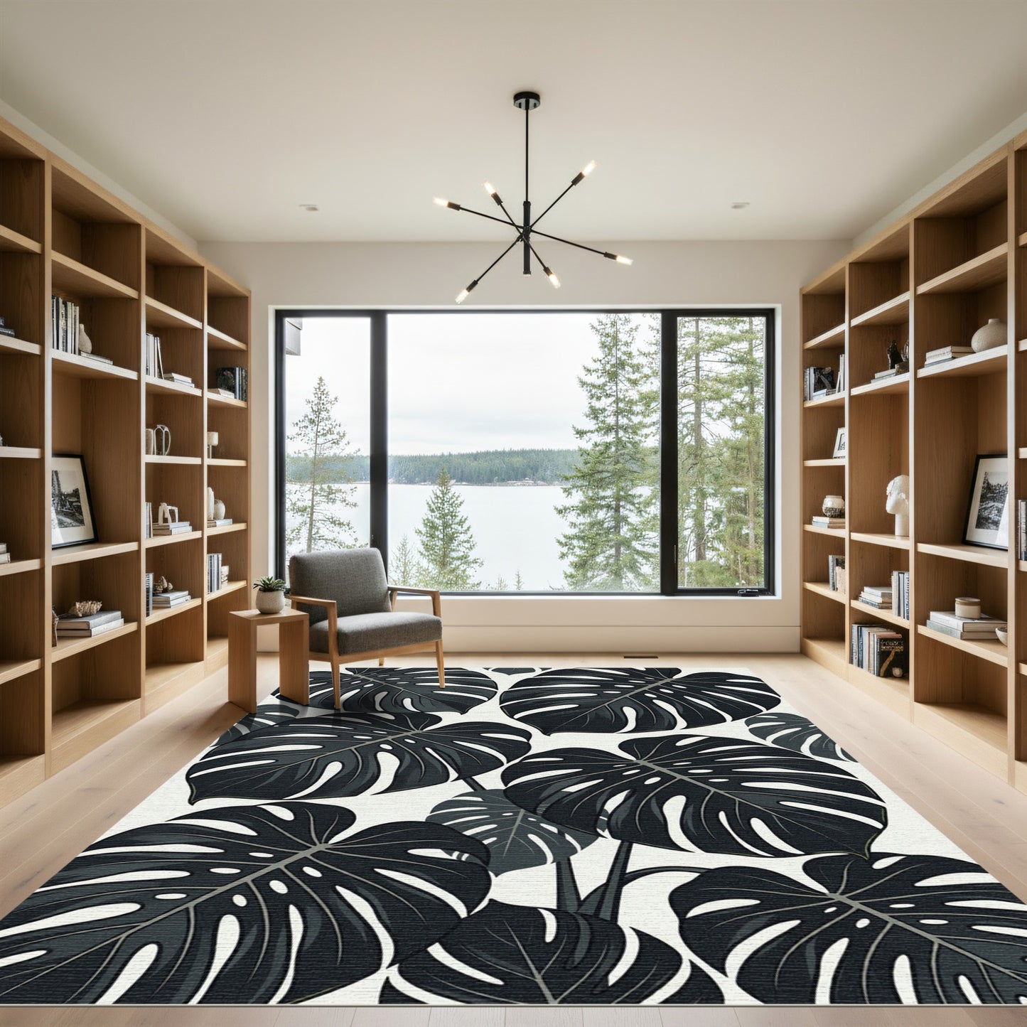 Monstera Leaves Dark Foliage Splash Rug