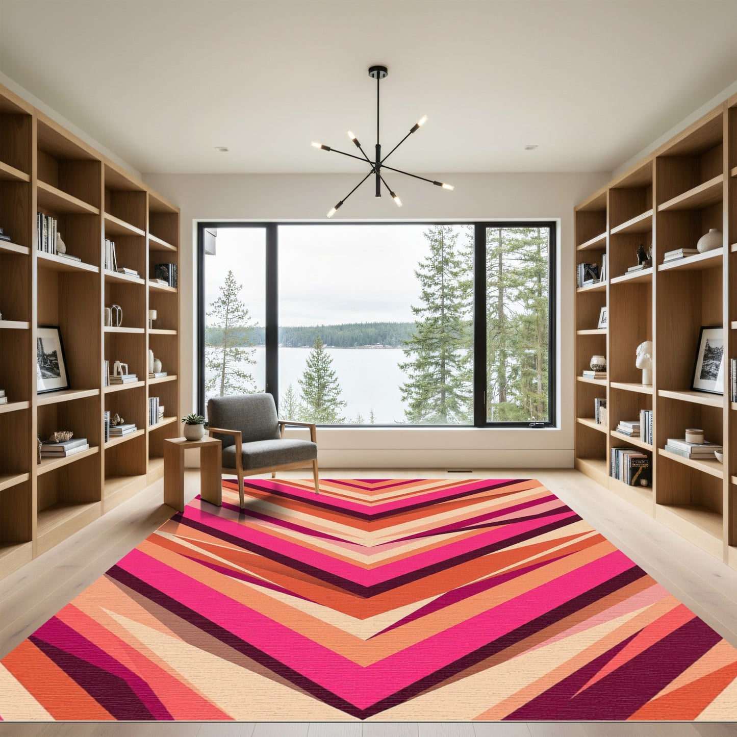 Vibrant Magenta and Orange Chevron Stripe Rug