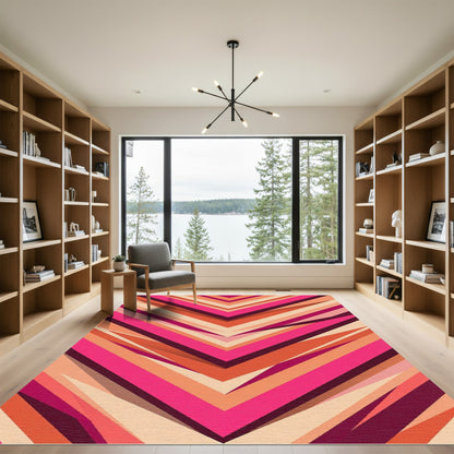 Vibrant Magenta and Orange Chevron Stripe Rug