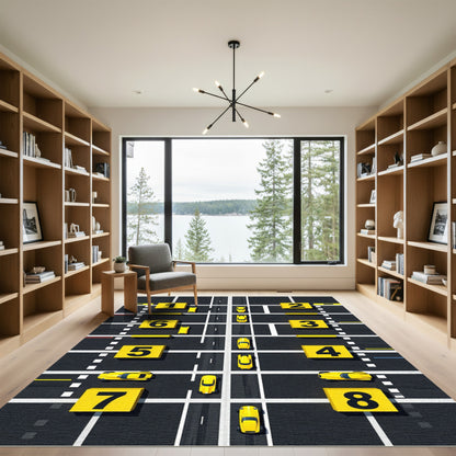 Modern Yellow Racing Track Grid Rug