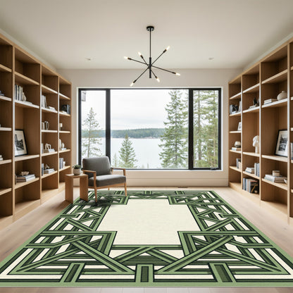 Geometric Interlocking Green Frame Rug