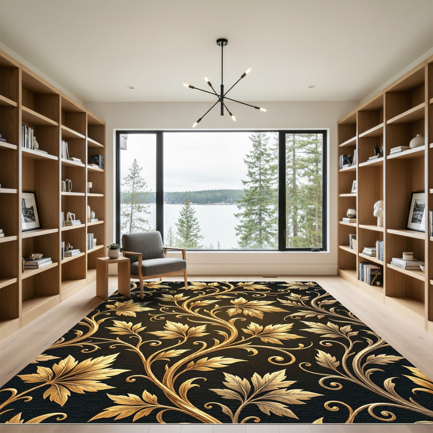 Golden Foliage Gilded Scroll Botanical Rug