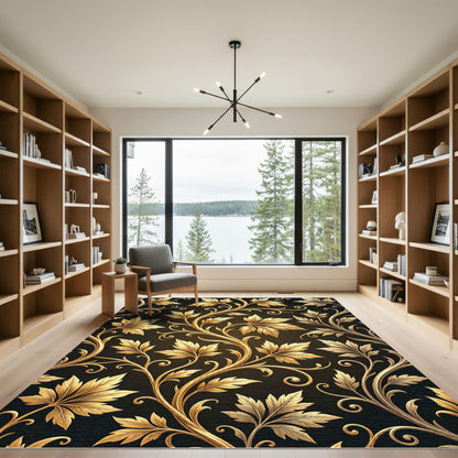Golden Foliage Gilded Scroll Botanical Rug