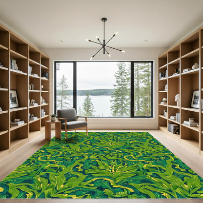 Emerald Jungle Lush Botanical Tapestry Rug