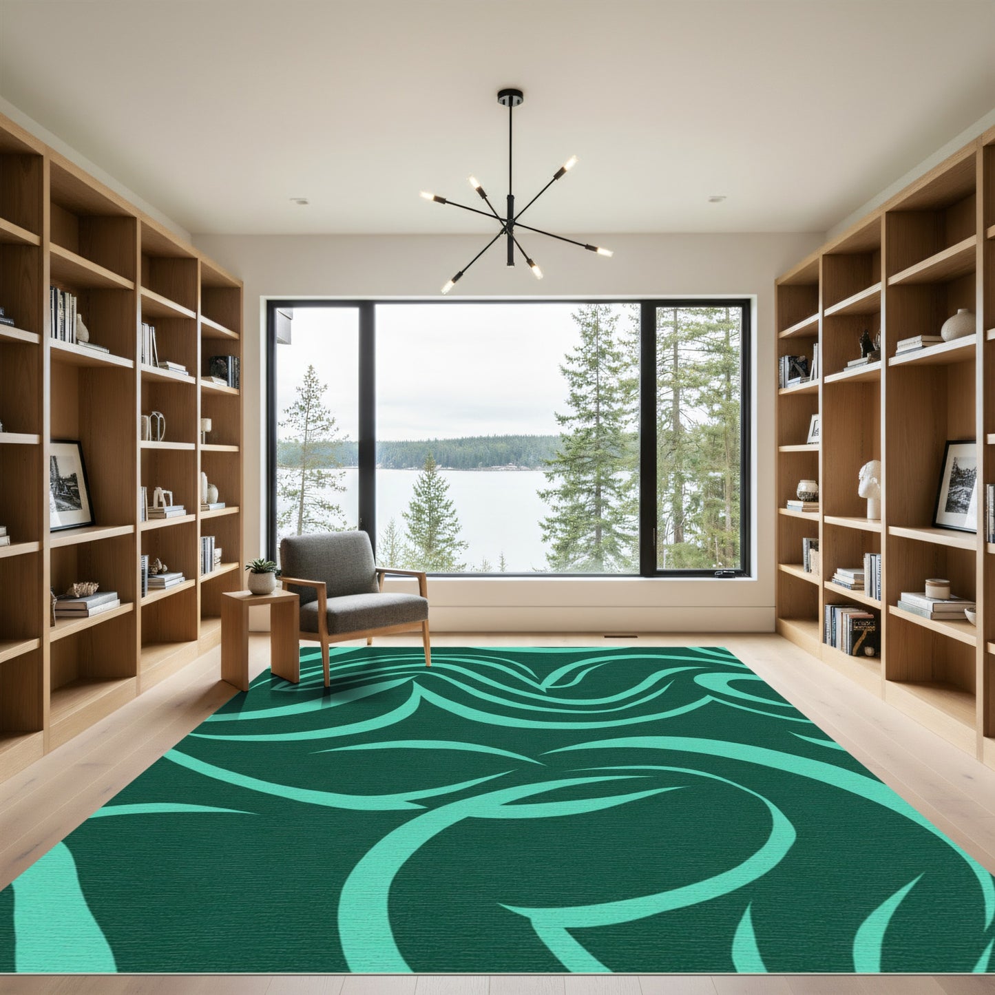 Teal Abstract Swirl Swath Rug