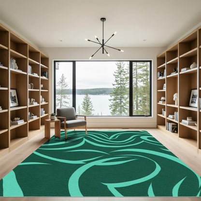 Teal Abstract Swirl Swath Rug
