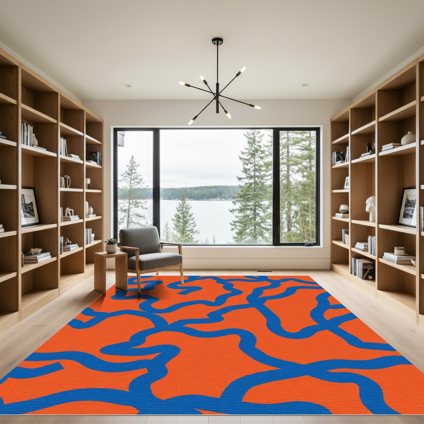 Orange Blue Wavy Line Connection Rug