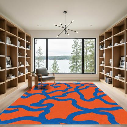 Orange Blue Wavy Line Connection Rug