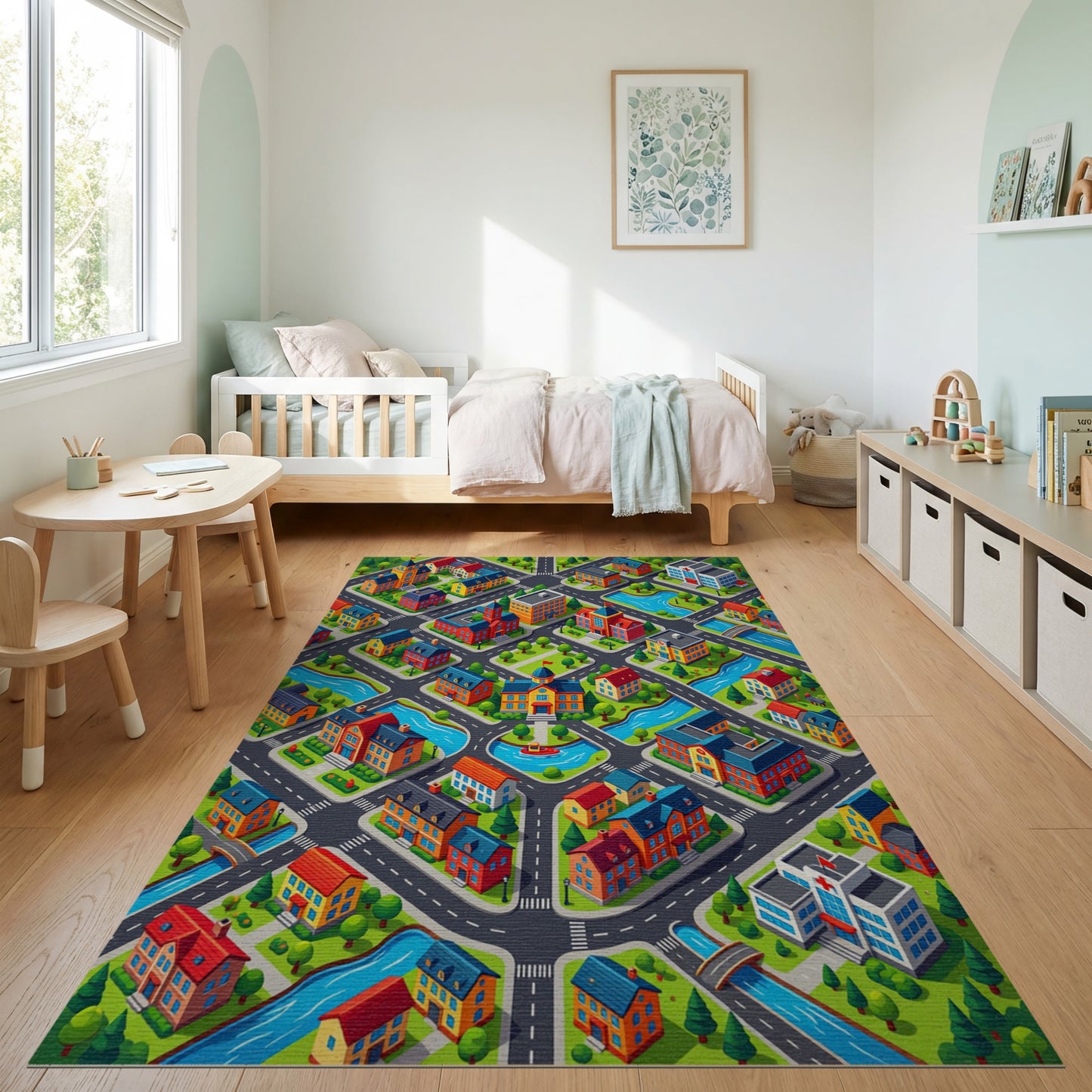 Vibrant Isometric Cityscape Pattern Rug 2