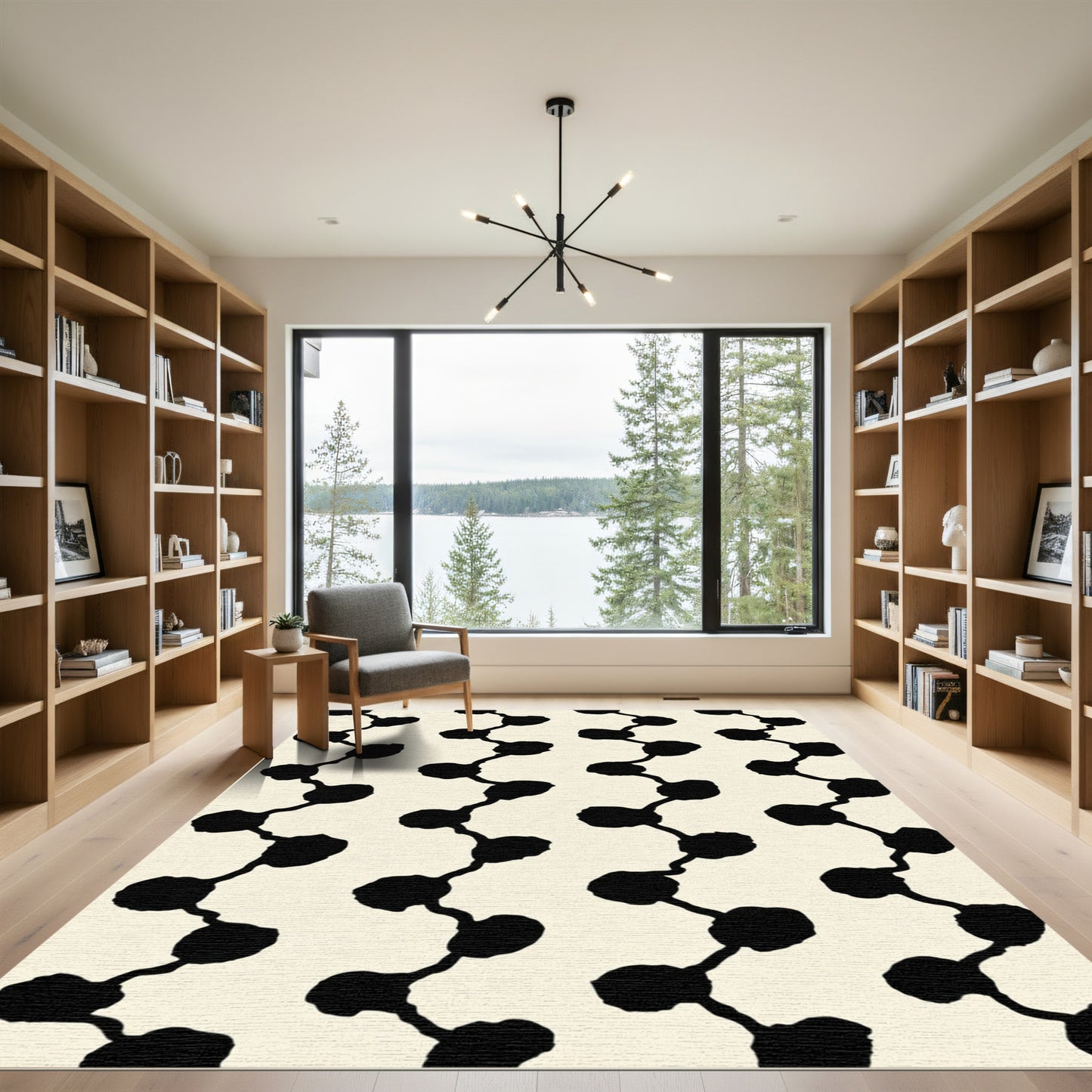 Black Organic Chain Beige Rug