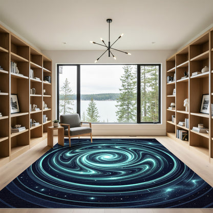 Cosmic Teal Swirling Interstellar Galaxy Rug
