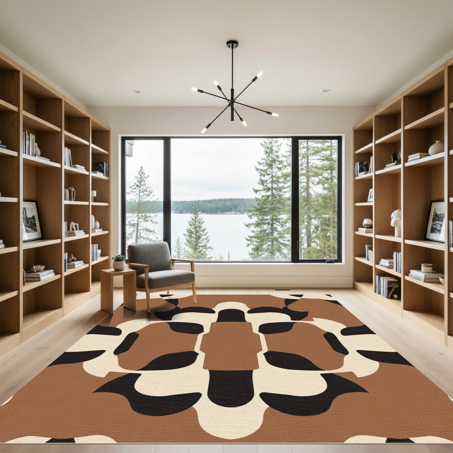 Brown Cream Black Abstract Organic Shape Rug