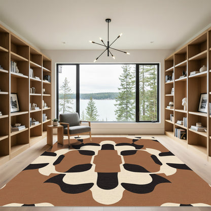 Brown Cream Black Abstract Organic Shape Rug