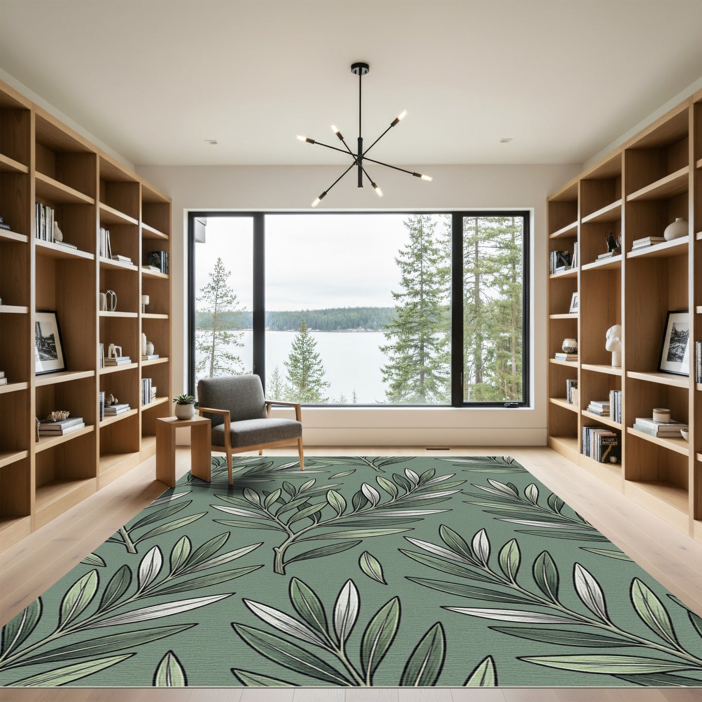 Sage Green Leafy Branch Panorama Rug