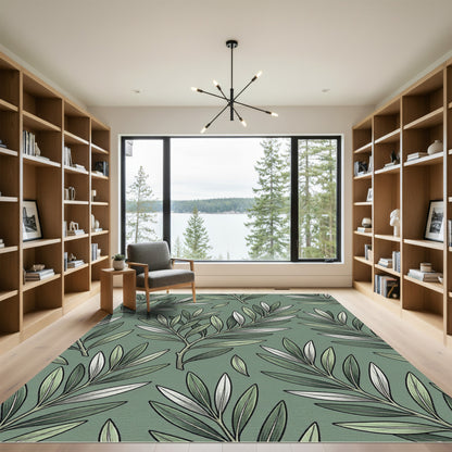 Sage Green Leafy Branch Panorama Rug