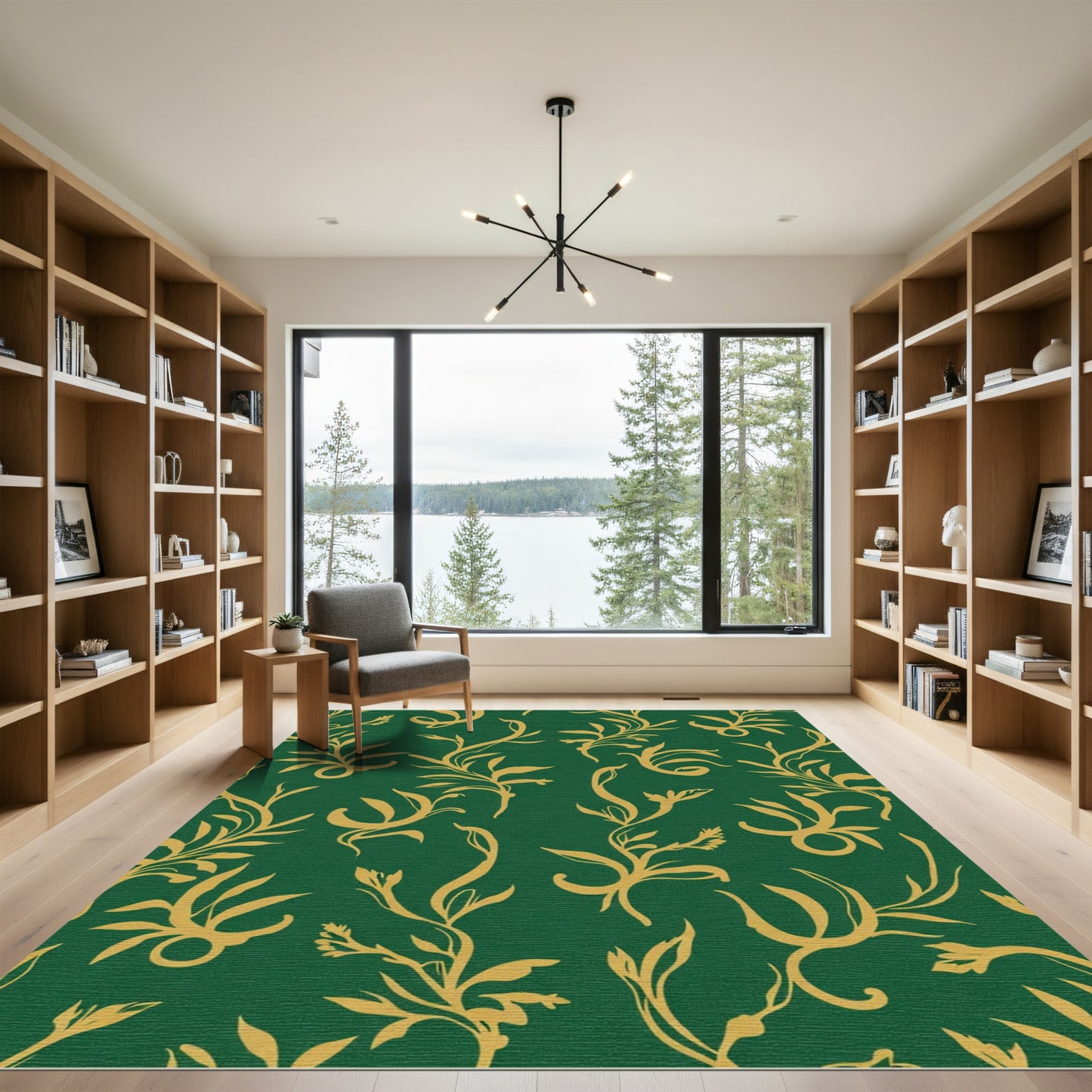 Emerald Vines Botanical Scroll Rug