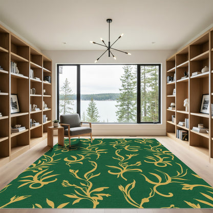 Emerald Vines Botanical Scroll Rug