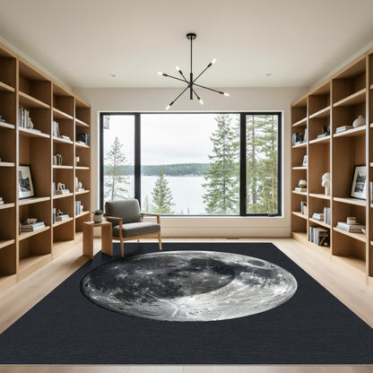 Luminous Monochrome Lunar Surface Orb Rug