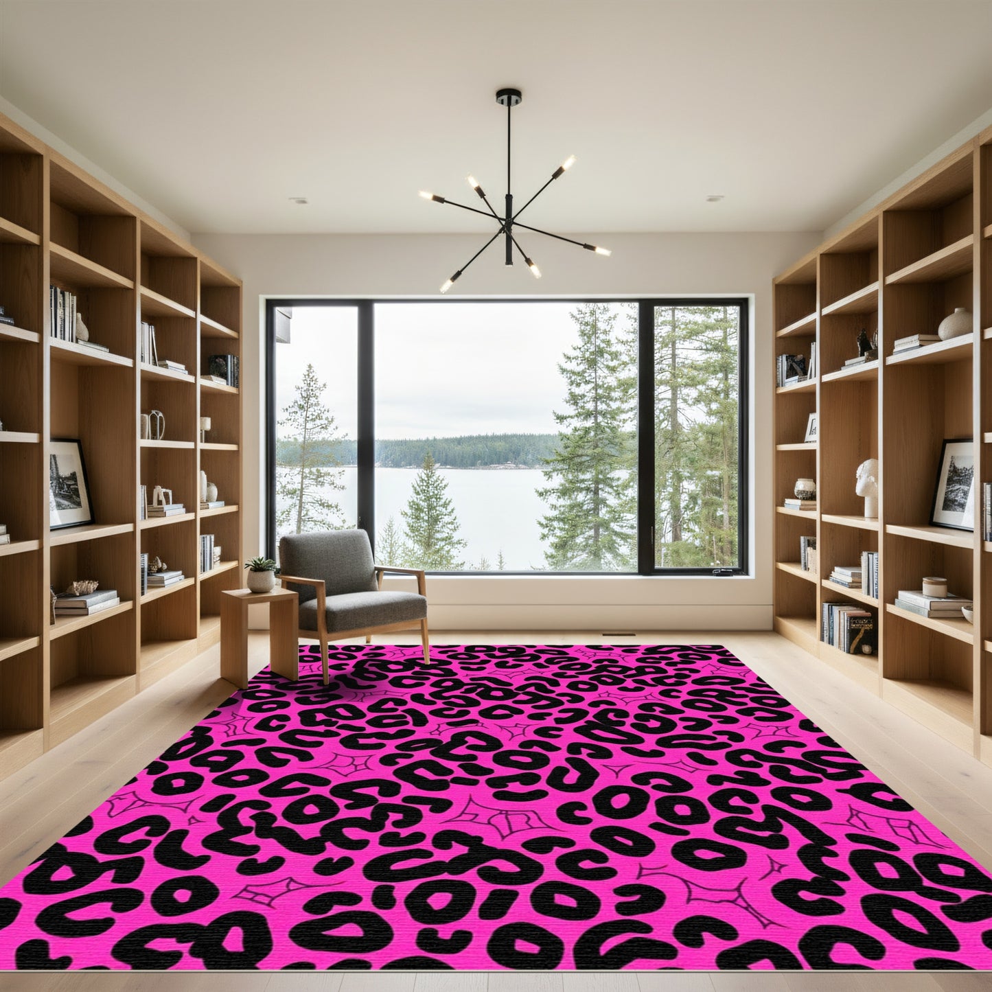 Hot Pink Black Leopard Spots Rug